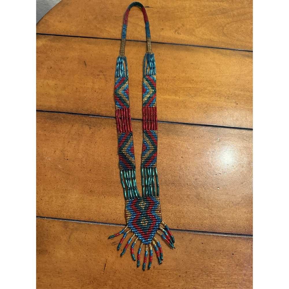 Hand-Beaded Indian Necklace Turquoise + Red